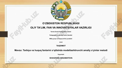 tarbiya va huquq fanlarini oʻqitishda modellashtiruvchi amaliy oʻyinlar metodi — PPTX