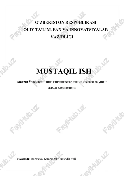 tinchliksevar tashqi siyosat — DOCX