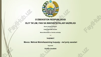 mehnat muhofazasining huquqiy - me'yoriy asoslari — PPTX