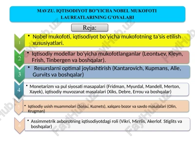 nobel mukofoti, iqtisodiyot bo’yicha mukofotning ta’sis etilish xususiyatlari — PPTX