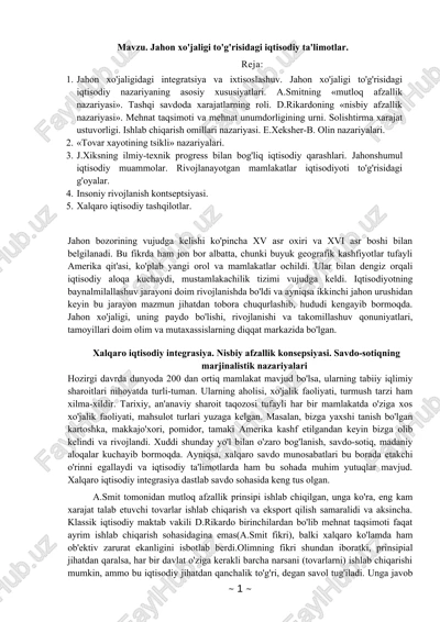 jahon xo'jaligi to'g'risidagi iqtisodiy ta'limotlar — DOCX