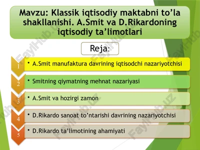 xviii asrning ikkinchi yarmidaklassik iqtisodiy maktab — PPTX