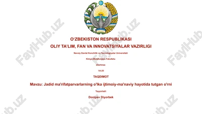 jadid ma'rifatparvarlarning o'lka ijtimoiy-ma'naviy hayotida tutgan o'rni — PPTX