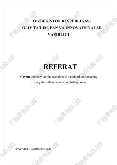 iqtisodiy tahlilnj tashkil etish shakillari — DOCX