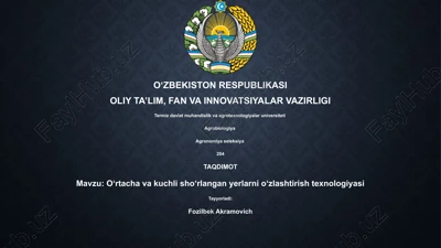 oʻrtacha va kuchli shoʻrlangan yerlarni oʻzlashtirish texnologiyasi — PPTX