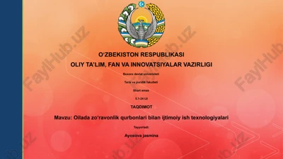 oilada zoʻravonlik qurbonlari bilan ijtimoiy ish texnologiyalari — PPTX