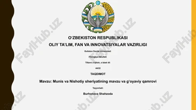 munis va nishotiy she’riyatining mavzu va gʻoyaviy qamrovi — PPTX