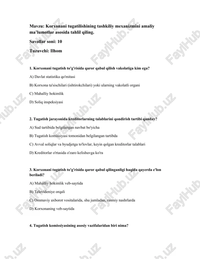 korxonani tugatilish tashkiliy mexanizmi — DOCX