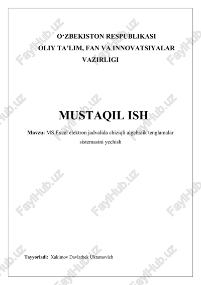 ms excel elektron jadvalida chiziqli algebraik tenglamalar sistemasini yechish — DOCX