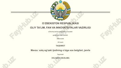 og'zaki xalq ijodining o'ziga xos belgilari, janrlar — PPTX