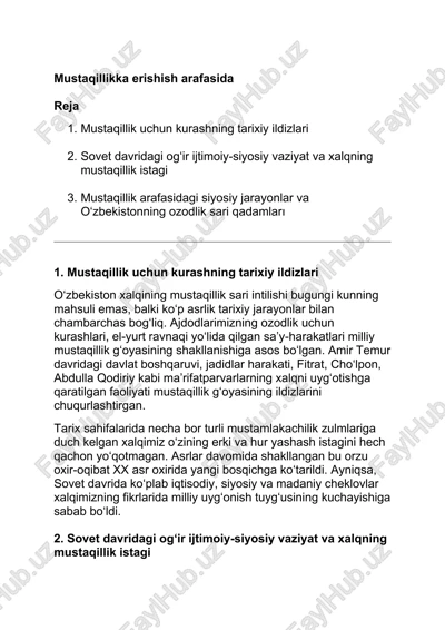 mustaqillikka erishish arafasida — DOCX