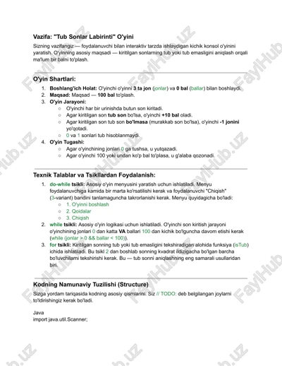 "tub sonlar labirinti" o'yini — PDF