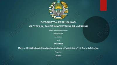 qishloq xo'jaligining o'rni agrar islohotlar — PPTX