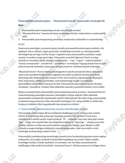 psixoanalitik psixoterapiya — DOCX