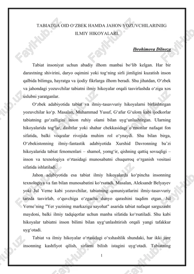 tabiatga oid o‘zbek hamda jahon yozuvchilariniig ilmiy hikoyalari. — DOC