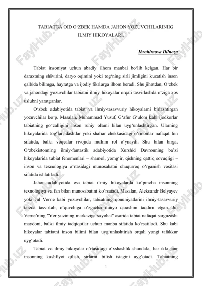 tabiatga oid o‘zbek hamda jahon yozuvchilariniig ilmiy hikoyalari — PDF