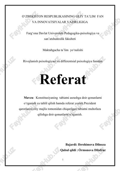konstitutsiyaning tabiatni asrashga doir qonunlarni o‘rganish — PDF