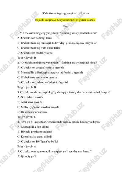 o‘zbekistonning eng yangi tarixi fanidan — PDF