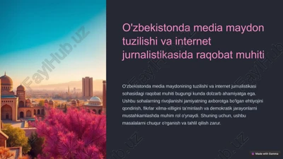 media maydon tuzilishi va internet jurnalistikasida raqobat muhiti — PPTX