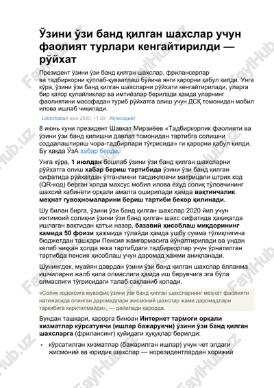 o'zini o'zi band qilgan shaxslar — DOCX