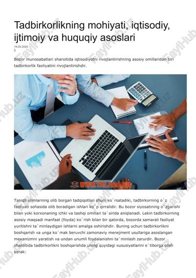 tadbirkorlikning mohiyati, iqtisodiy, ijtimoiy va huquqiy asoslari — DOCX