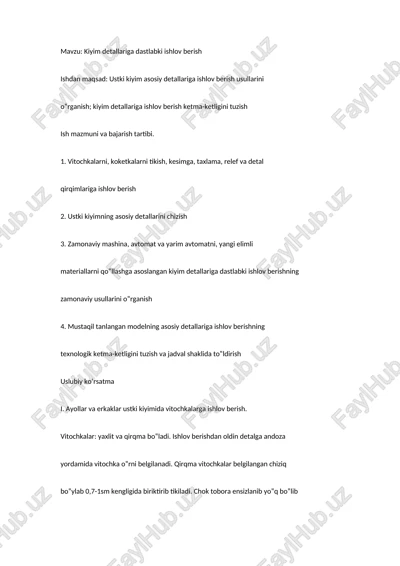 kiyim detallariga dastlabki ishlov berish — DOCX