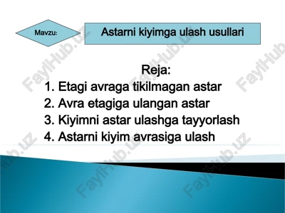 astarni kiyimga ulash usullari — PPT