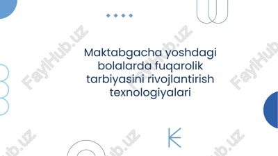 maktabgacha yoshdagi bolalarda fuqarolik tarbiyasini rivojlantirish — PDF