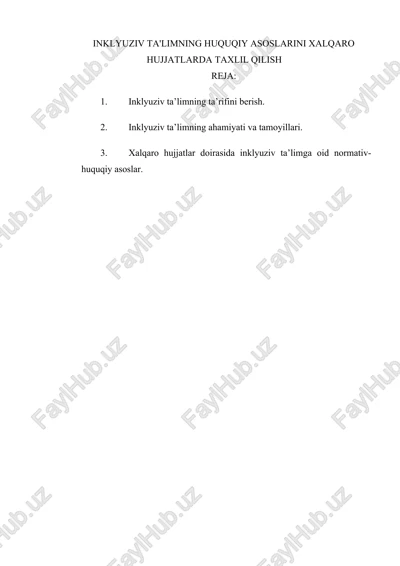 inklyuziv ta'limning huquqiy asoslarini xalqaro hujjatlarda taxlil qilish — DOCX