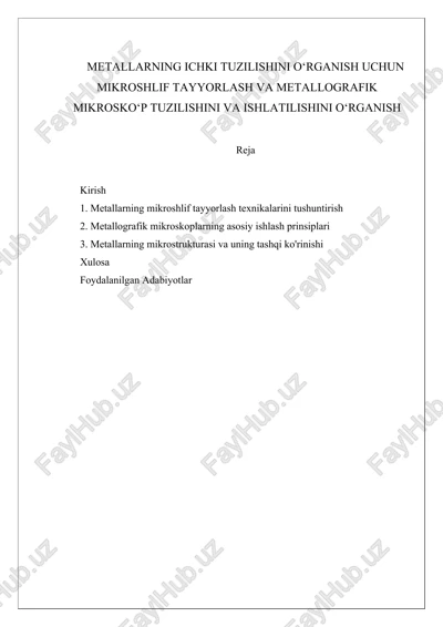 mikroshlif tayyorlash va metallografik mikroskop — DOCX