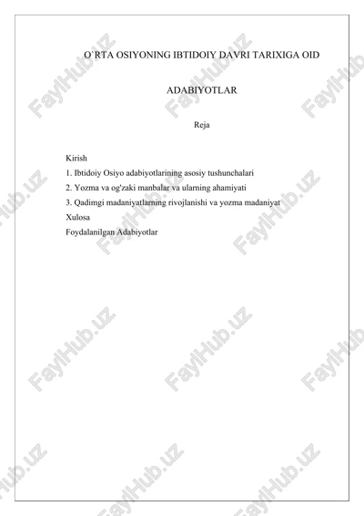 o`rta osiyoning ibtidoiy davri tarixiga oid adabiyotlar — DOCX