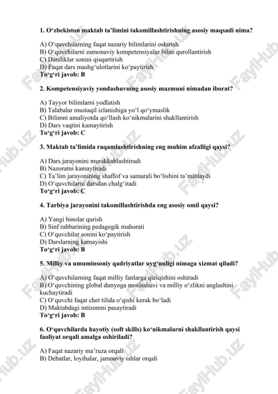 o‘zbekiston maktab ta’limini takomillashtirish — DOCX
