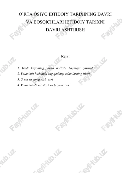 o`rta osiyo ibtidoiy tarixining davri va bosqichlari — DOC