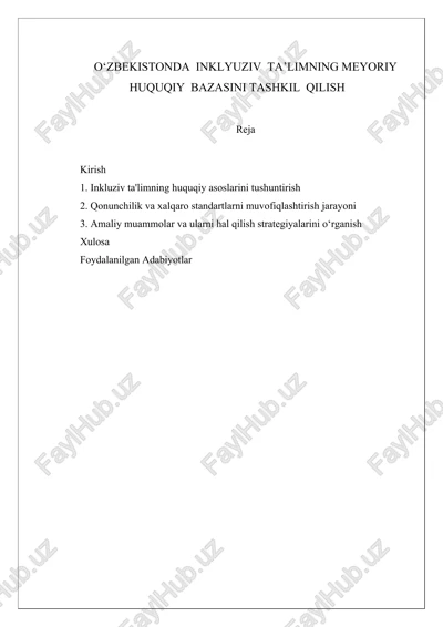 inklyuziv ta'limning meyoriy huquqiy bazasini tashkil qilish — DOCX