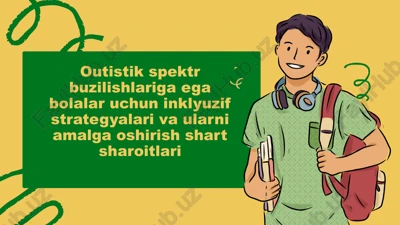 outistik spektr buzilishlariga egalar uchun inkluziv strategiyalar vaularni amalga oshirish shartlari — PPTX
