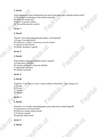 xalq pedagogikasi savollari — DOCX