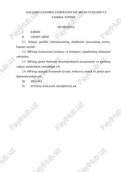 xalqaro gandbol federatsiyasi (ihf)ni tuzilishi va tashkil topishi — DOCX
