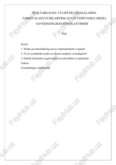 media savodxonlikni rivojlantirish — DOCX