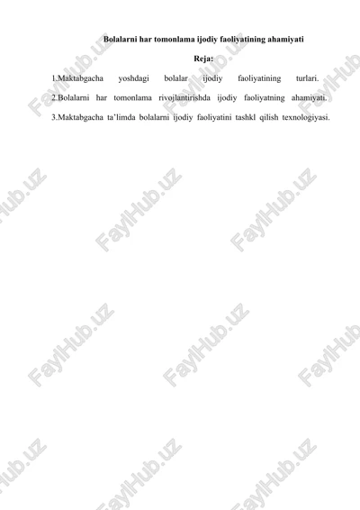 maktabgacha yoshdagi bolalar ijodiy faoliyatining turlari — DOCX