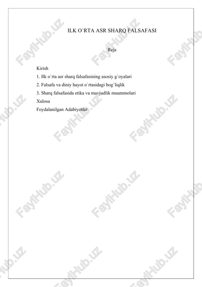 ilk o`rta asr sharq falsafasi — DOCX