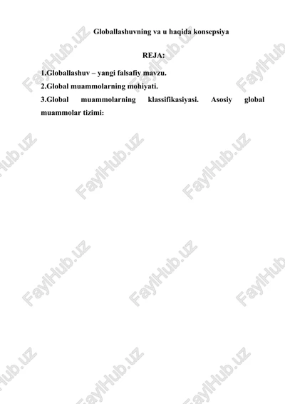 globallashuvning va u haqida konsepsiya — DOC