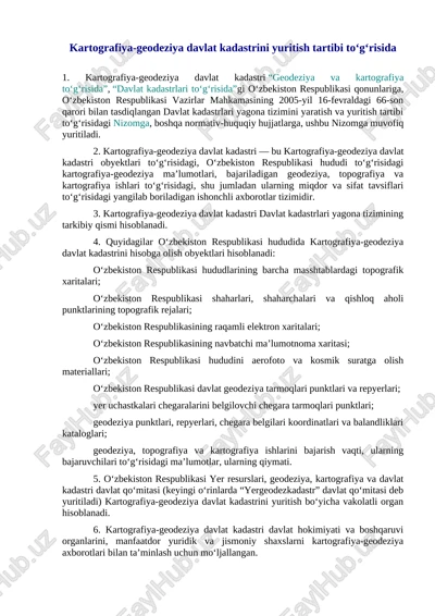 kartografiya-geodeziya davlat kadastrini yuritish tartibi — DOCX