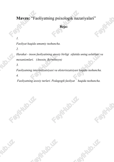 faoliyatning psixologik nazariyalari — DOCX