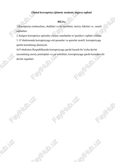 global korruptsiya ijtimoiy madaniy inqiroz oqibati — DOCX