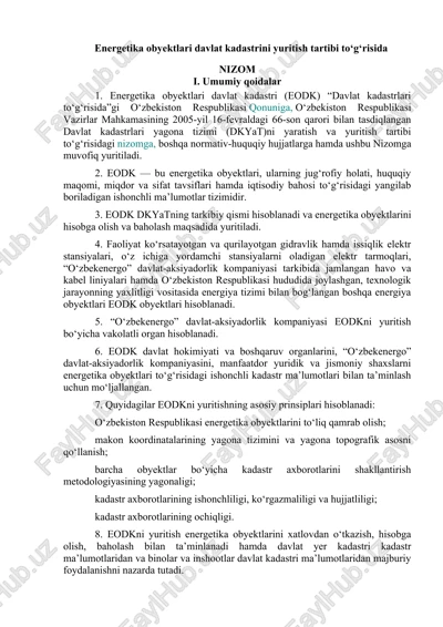 energetika obyektlari davlat kadastrini yuritish tartibi — DOCX