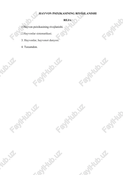 hayvon psixikasining rivojlanishi — DOCX