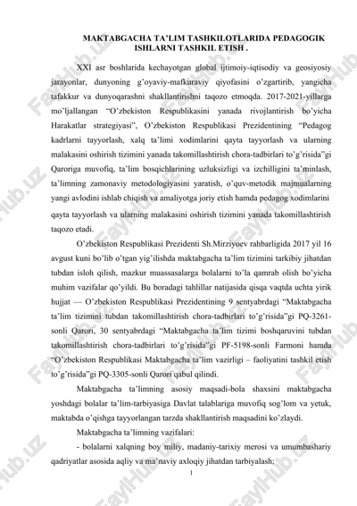 maktabgacha ta’lim tashkilotlarida pedagogik ishlarni tashkil etish — DOCX