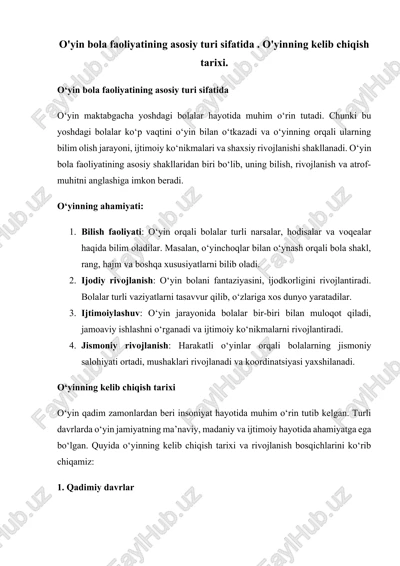 o'yin bola faoliyatining asosiy turi — DOCX