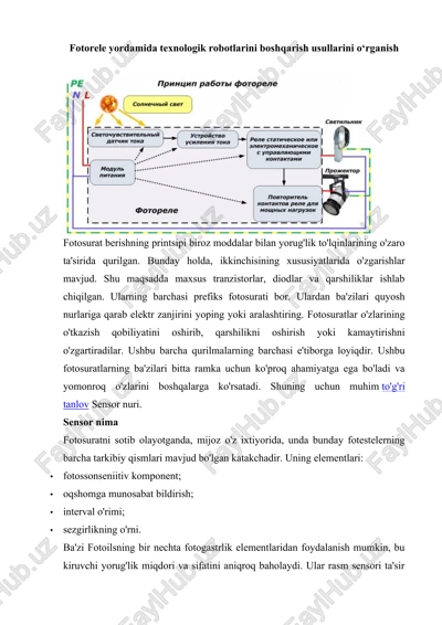 fotosurali robotlar tufayli quyosh nurlariga qarab elektr zanjirini yoping yoki aralashtiring — DOCX