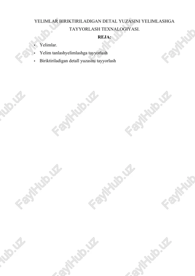 yelimlar biriktiriladigan detal yuzasini yelimlashga tayyarlash texnologiyasi — DOC
